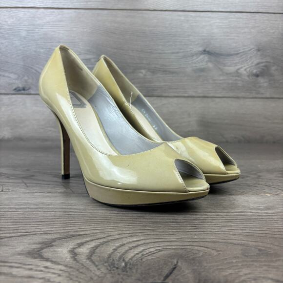 CHRISTIAN DIOR Beige Leather Peep-Toe Platform High Heels Pumps Women's 7 / 38 - Picture 1 of 10